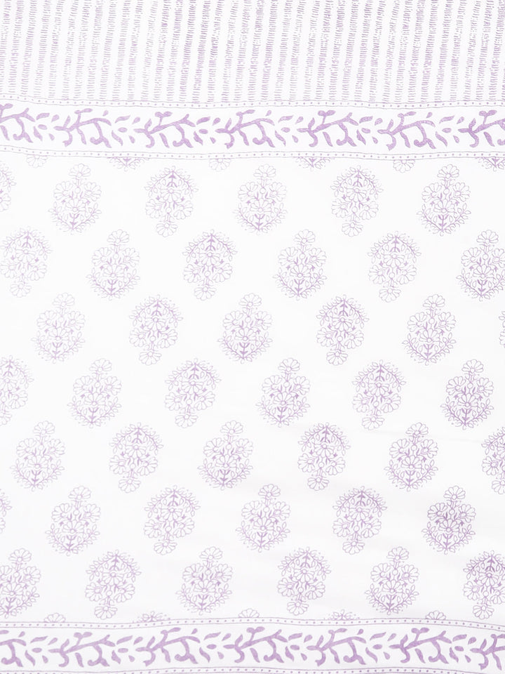 Neerus Lavender Printed Straight Kurta and Trousers With Dupatta