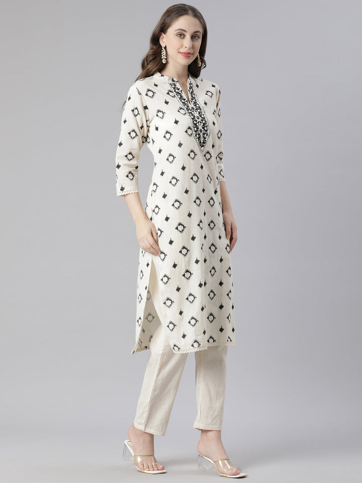 Neerus Black Printed Straight Kurta and Trousers With Dupatta