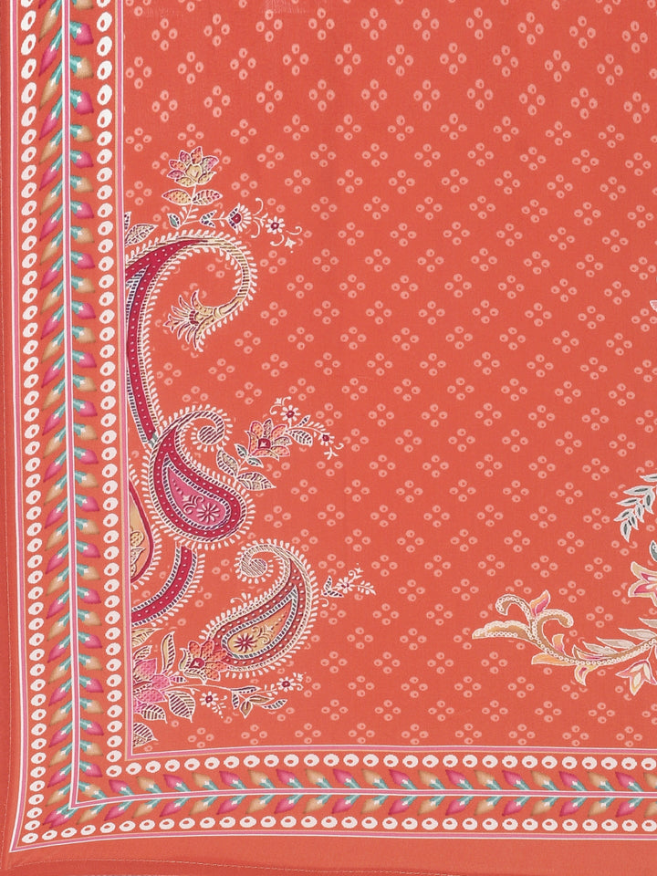 Neerus Orange crepe digital printed suit set - detail view 4