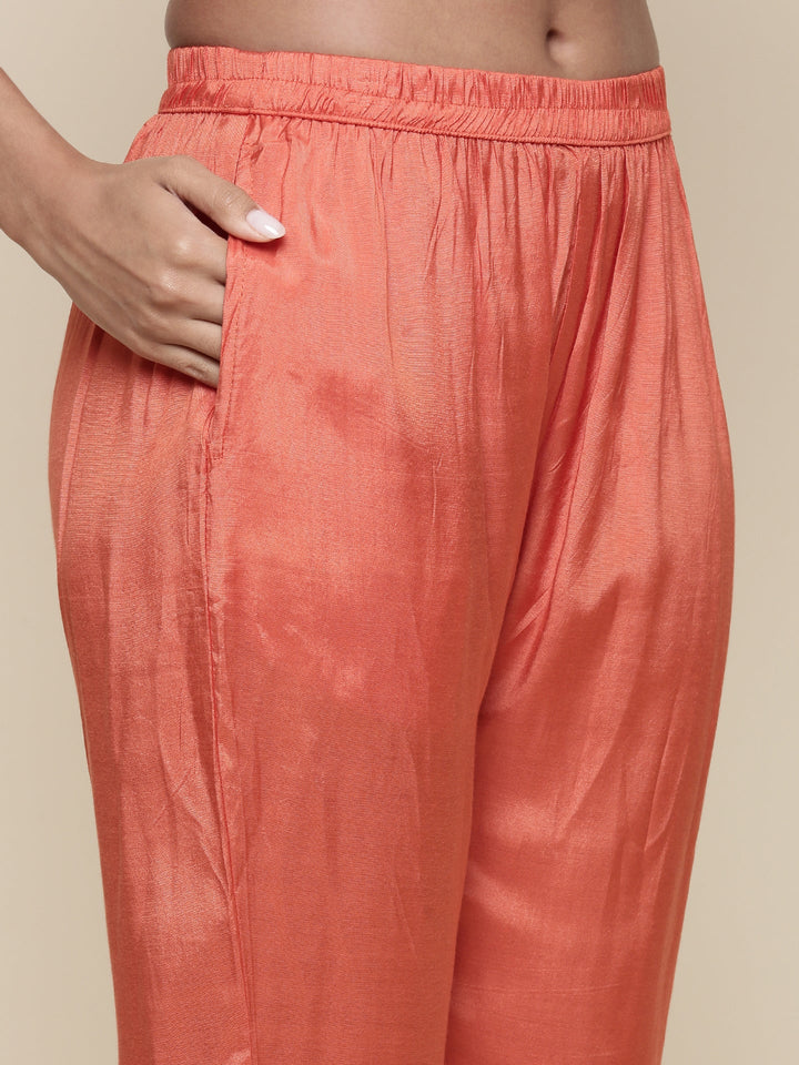 Neerus Orange crepe digital printed suit set - detail view 3