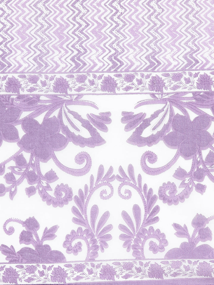 Neerus Lavender Printed Straight Kurta and Trousers With Dupatta