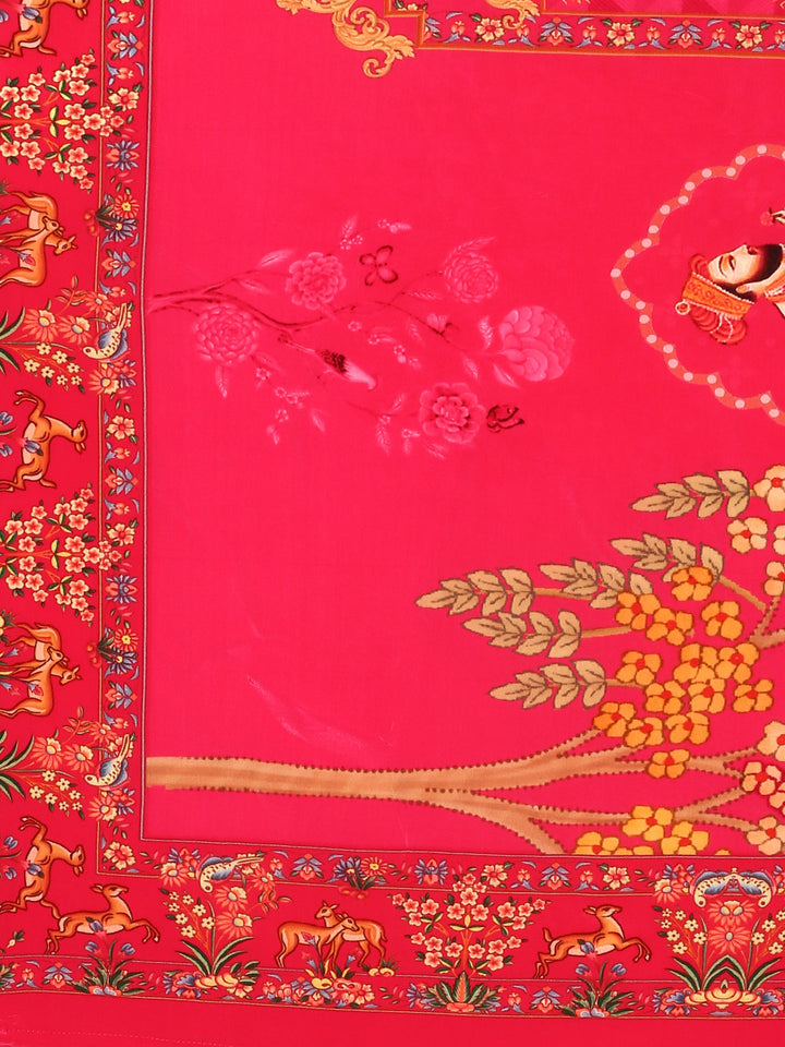 Pink Rayon Digital printed three piece suit set