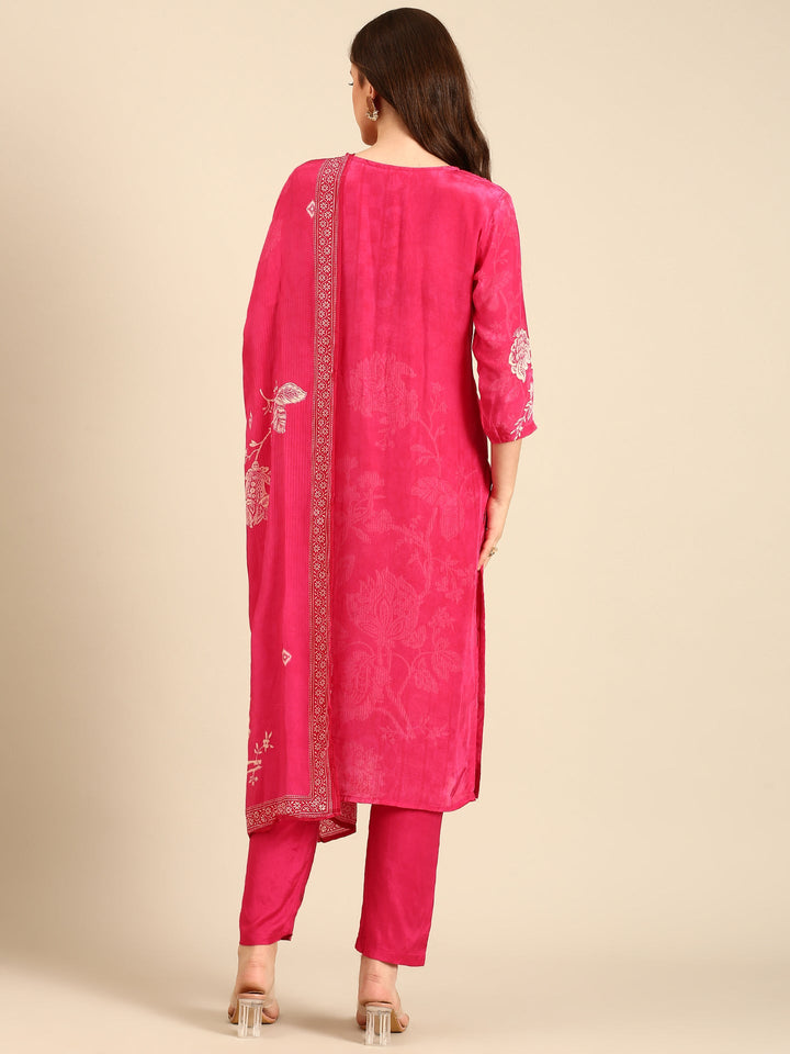 Neerus Pink crepe digital printed suit set - side view