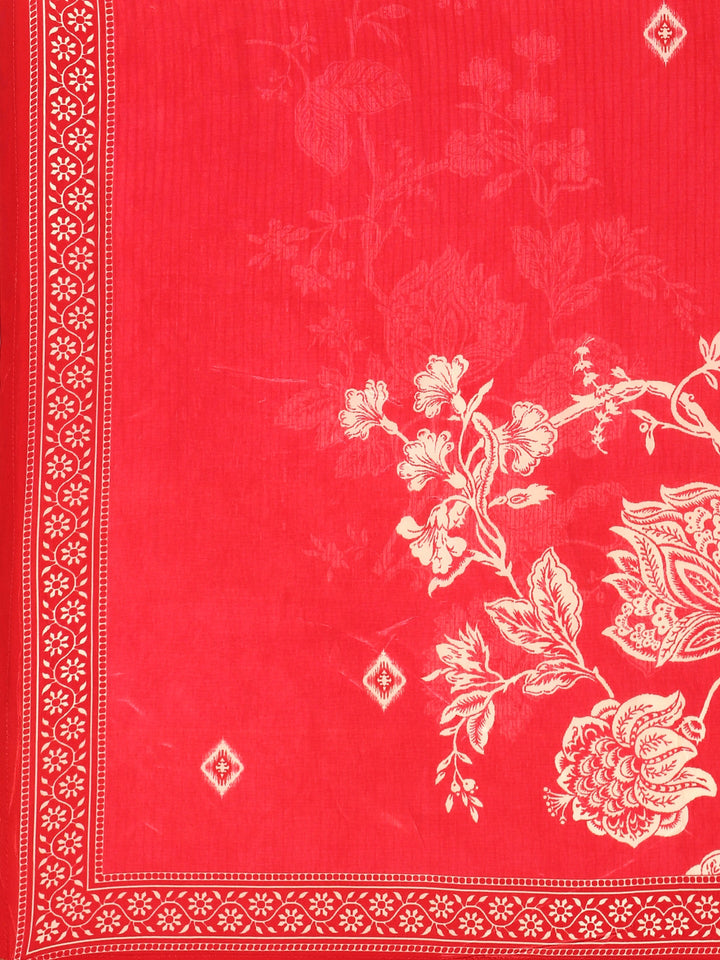 Red Crepe Floral print three piece suit set