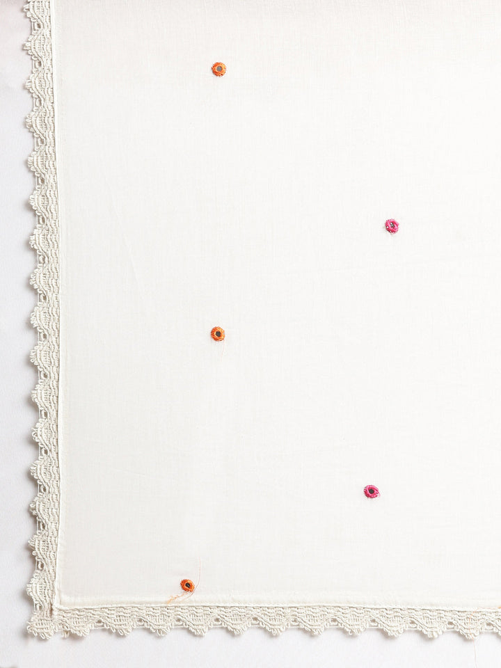 Neerus Off white Embroidered Straight Kurta and Trousers With Dupatta