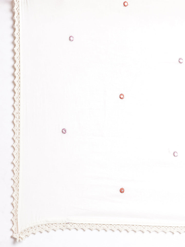 Neerus Off White Embroidered Straight Kurta And Trousers With Dupatta