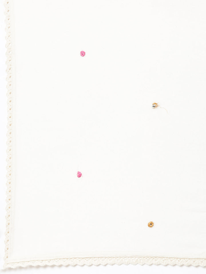 Neerus Off White Solid Straight Kurta and Trousers With Dupatta