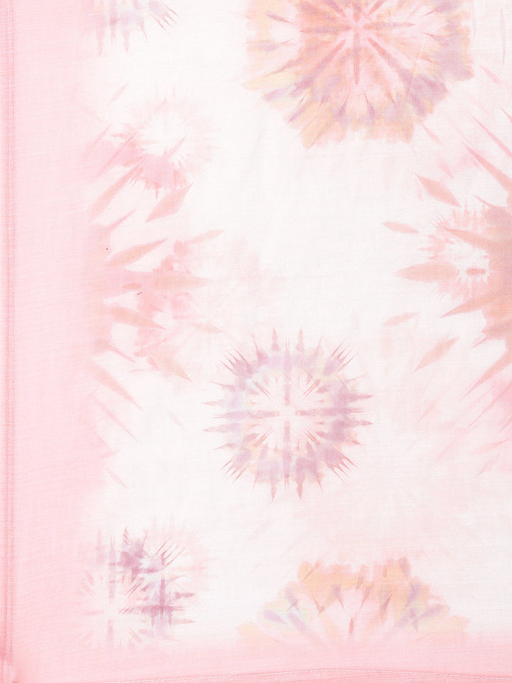 Neerus Peach Printed Straight Kurta and Trousers With Dupatta