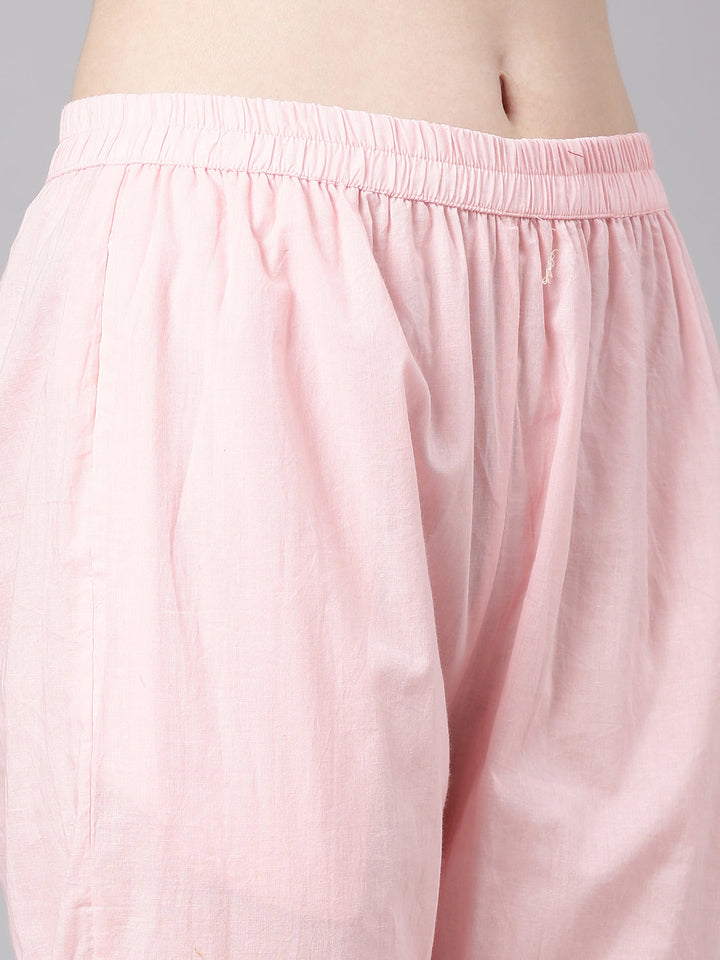 Neerus Peach Printed Straight Kurta and Trousers With Dupatta