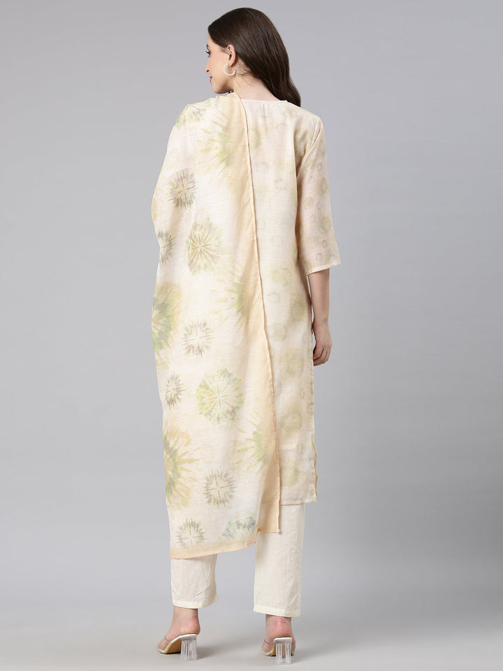 Neerus Yellow Printed Straight Kurta and Trousers With Dupatta