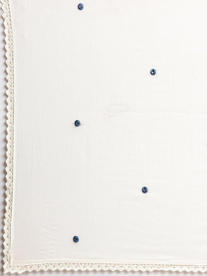 Neerus Off white Embroidered Straight Kurta and Trousers With Dupatta