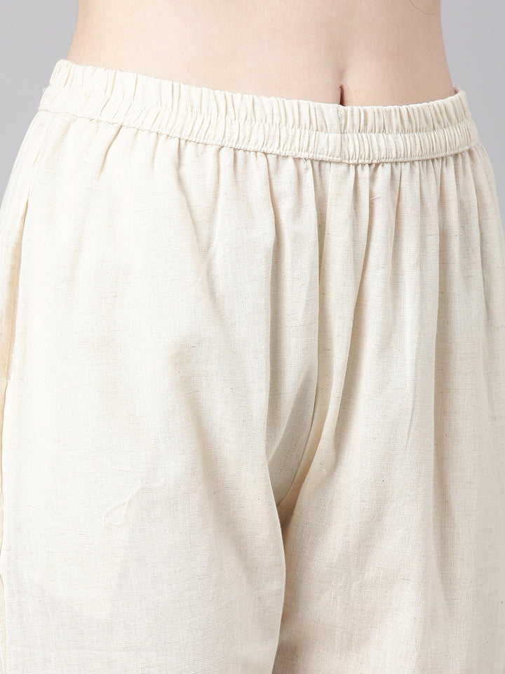 Neerus Off white Embroidered Straight Kurta and Trousers With Dupatta