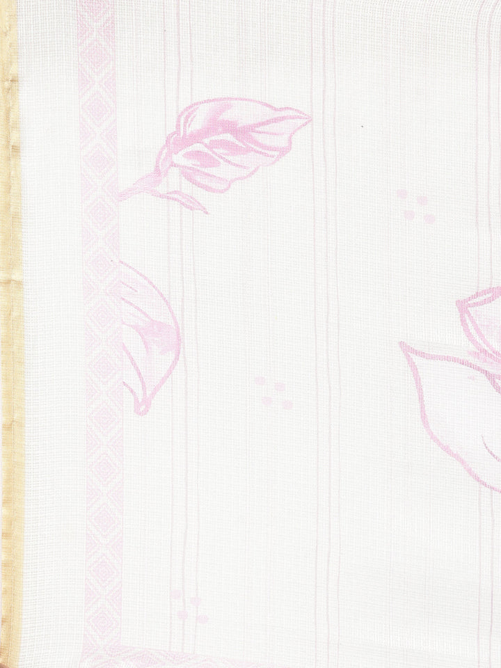 Neerus Lavender Printed Straight Kurta and Trousers With Dupatta