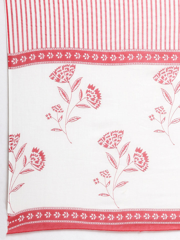 Neerus Red Printed Straight Kurta and Trousers With Dupatta