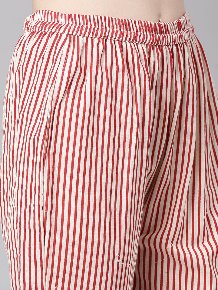 Neerus Red Printed Straight Kurta and Trousers With Dupatta