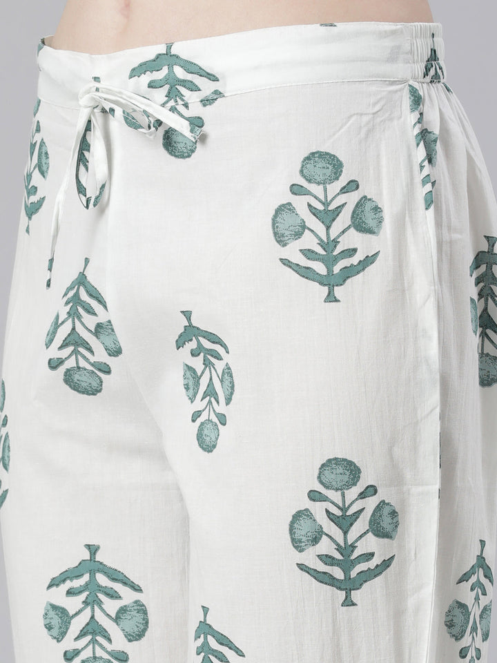 Neerus Green Printed Anarkali Kurta and Trousers With Dupatta