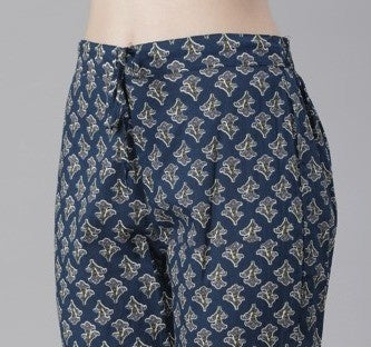 Neerus Blue Printed Anarkali Kurta and Trousers With Dupatta