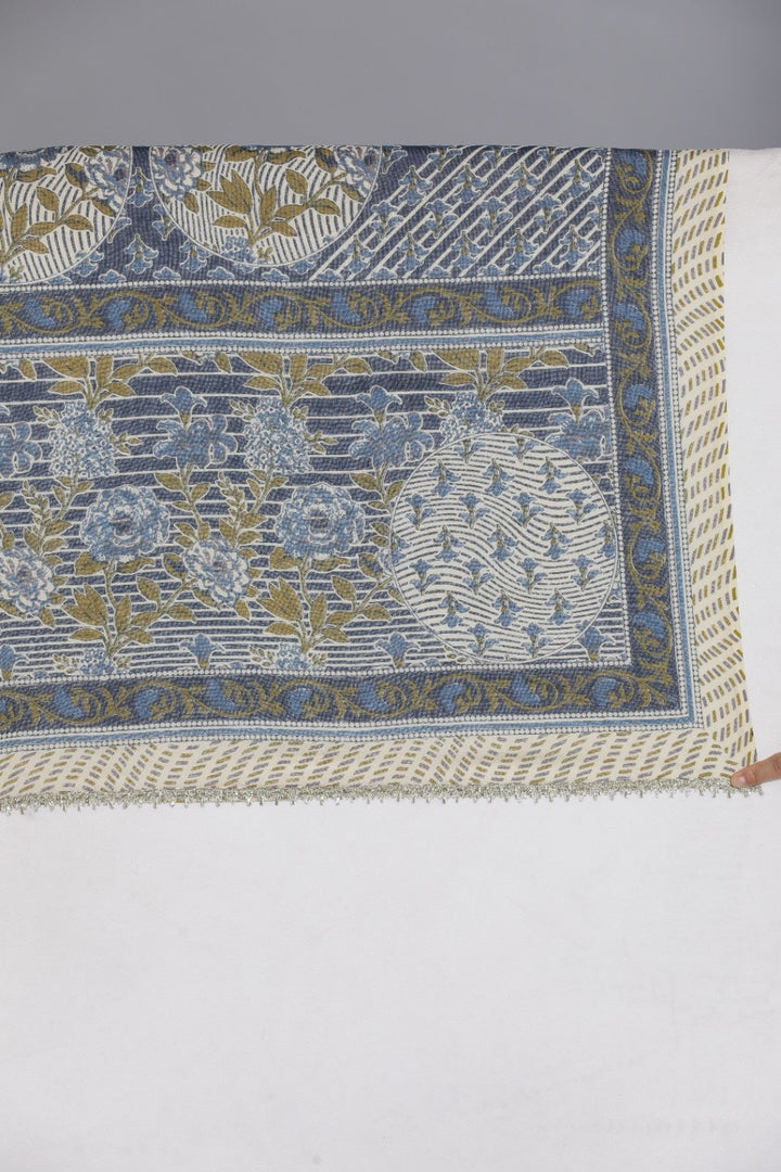 Neerus Blue Printed Anarkali Kurta and Trousers With Dupatta