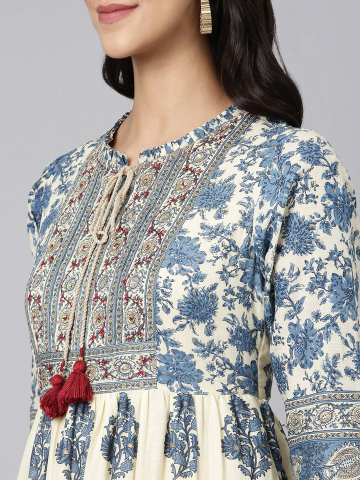 Neerus Blue Casual Tribal Maxi Dresses