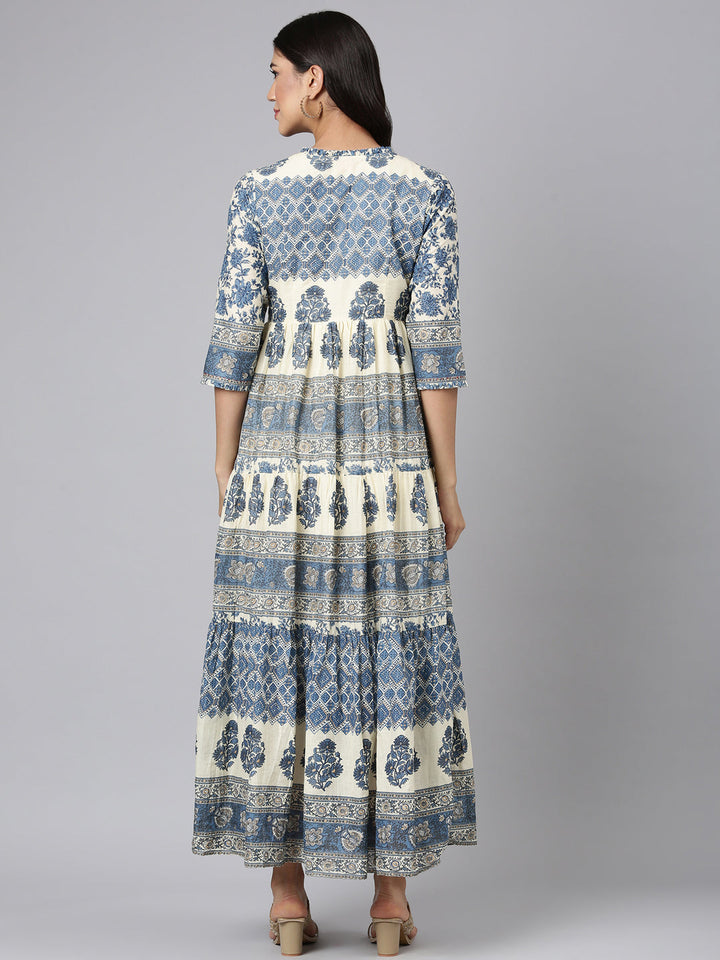 Neerus Blue Casual Tribal Maxi Dresses