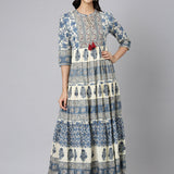 Neerus Blue Casual Tribal Maxi Dresses