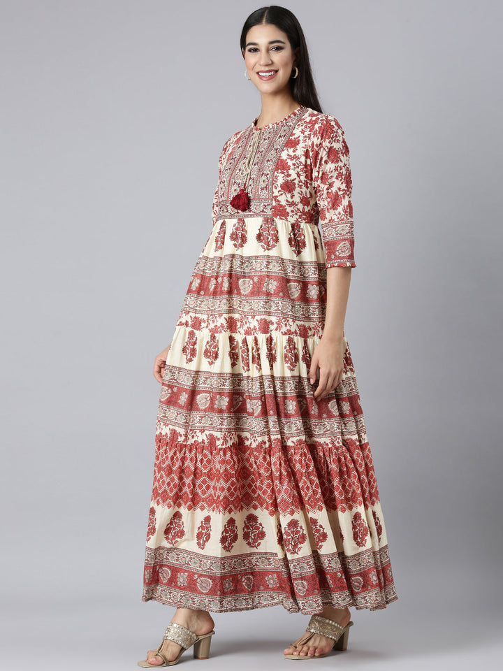 Neerus Rust Casual Tribal Maxi Dresses