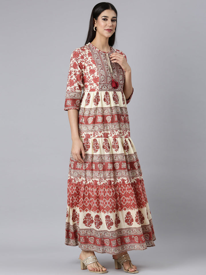 Neerus Rust Casual Tribal Maxi Dresses