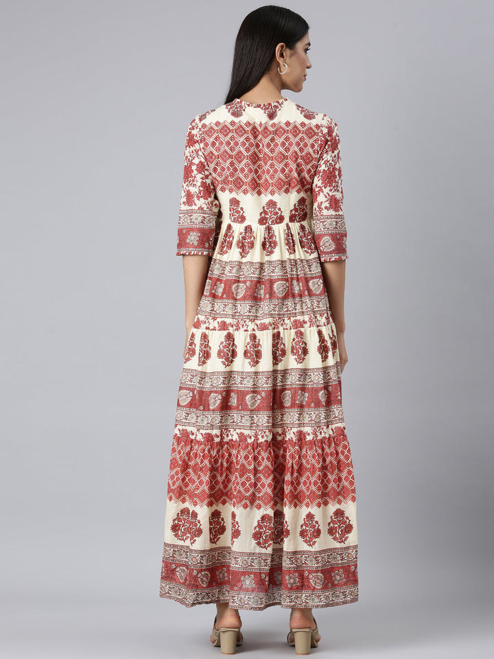 Neerus Rust Casual Tribal Maxi Dresses