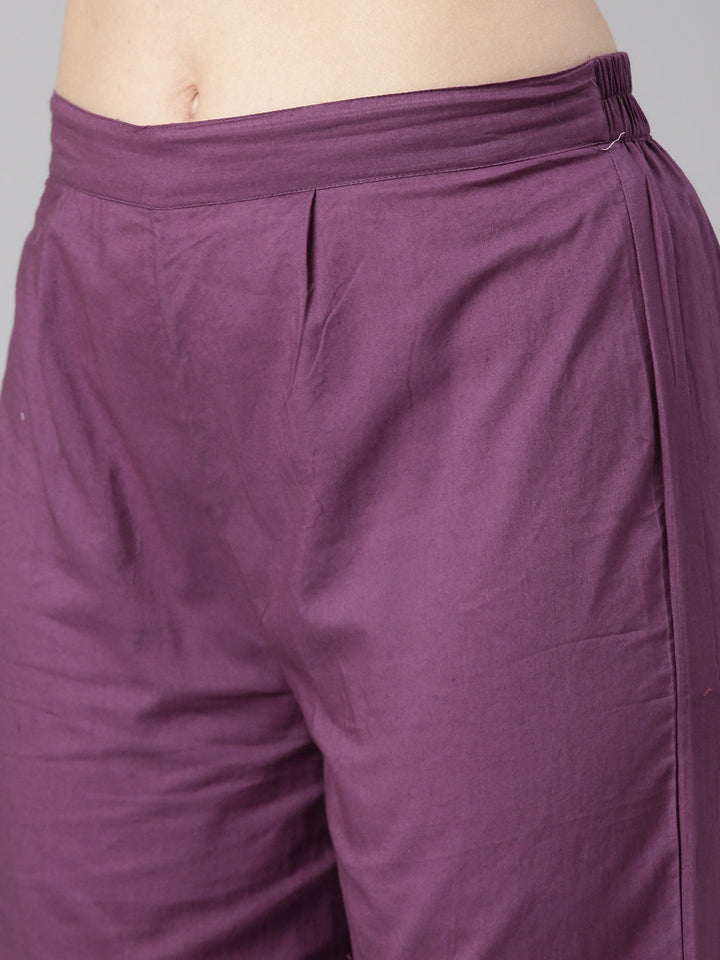 Neerus Purple Printed Anarkali Kurta and Trousers With Dupatta