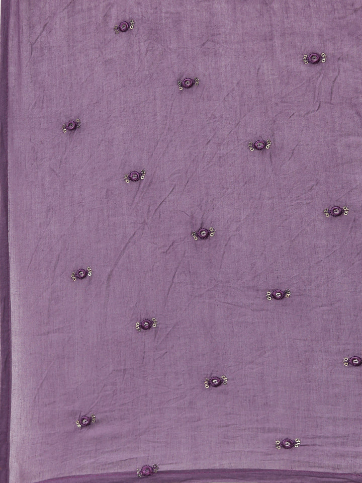 Neerus Purple Printed Anarkali Kurta and Trousers With Dupatta