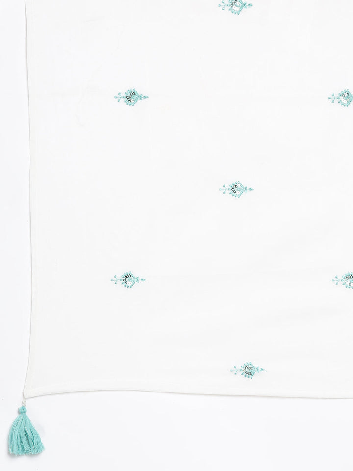 Neerus Green Embroidered Curved Kurta and Trousers With Dupatta