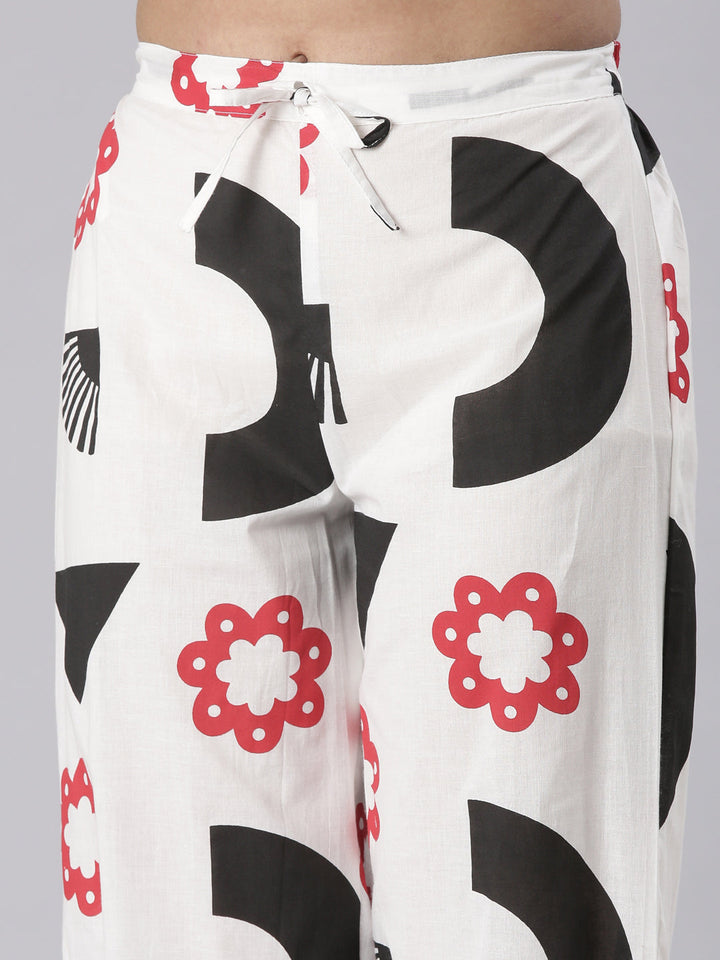 Neerus White Printed Straight Kurta and Trousers