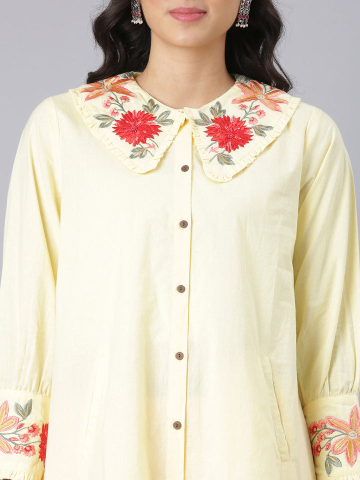 Neerus Yellow Casual Solid Straight Kurtis