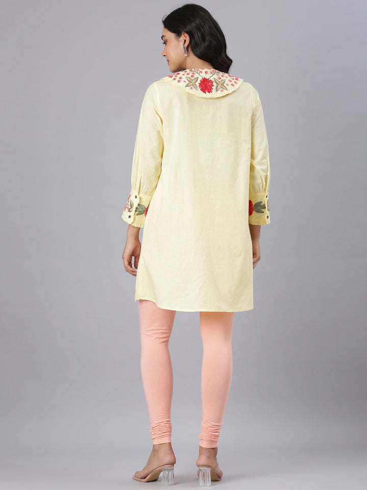 Neerus Yellow Casual Solid Straight Kurtis