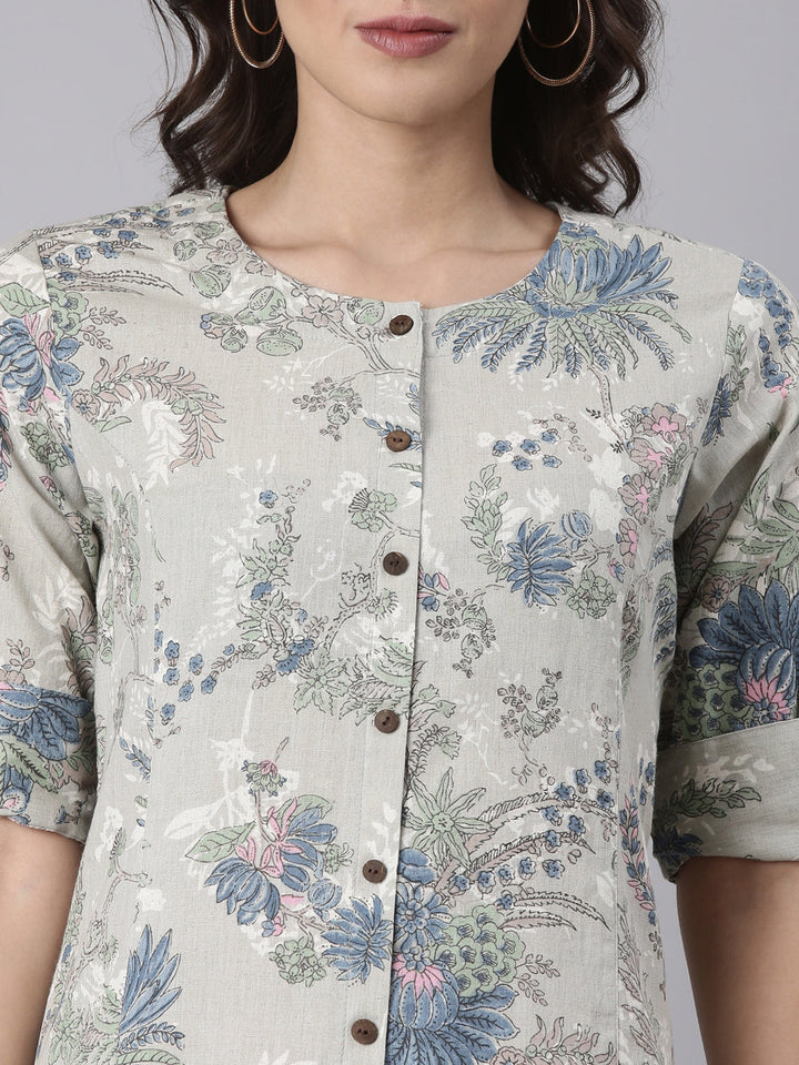 Neerus Multi muslin printed kurta set - detail view 1