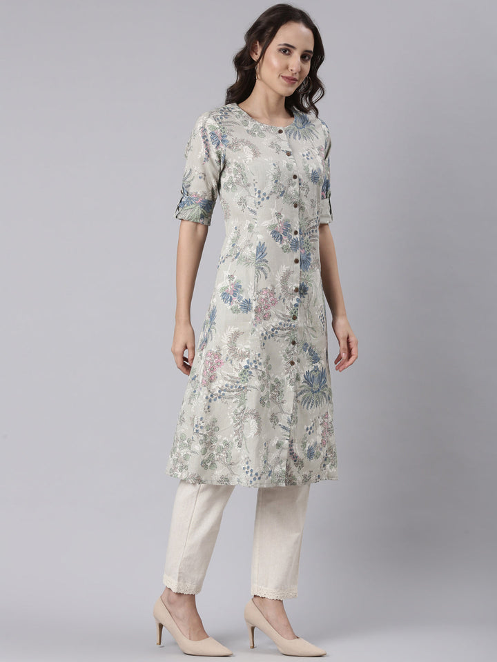 Neerus Multi muslin printed kurta set - back view