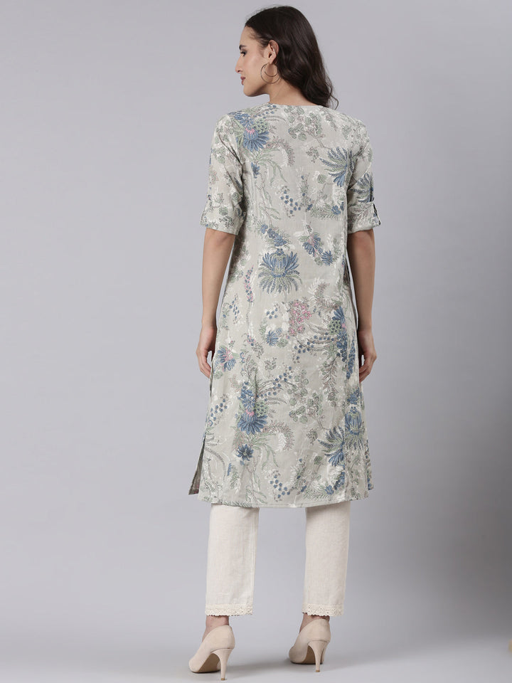 Neerus Multi muslin printed kurta set - side view