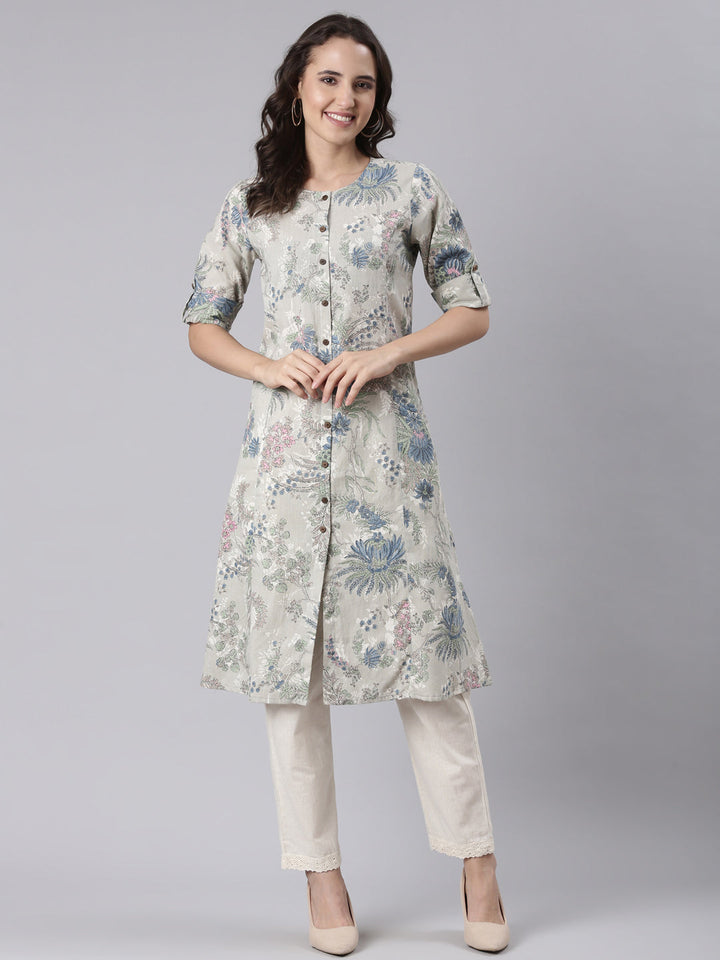 Neerus Multi muslin printed kurta set - detail view 2