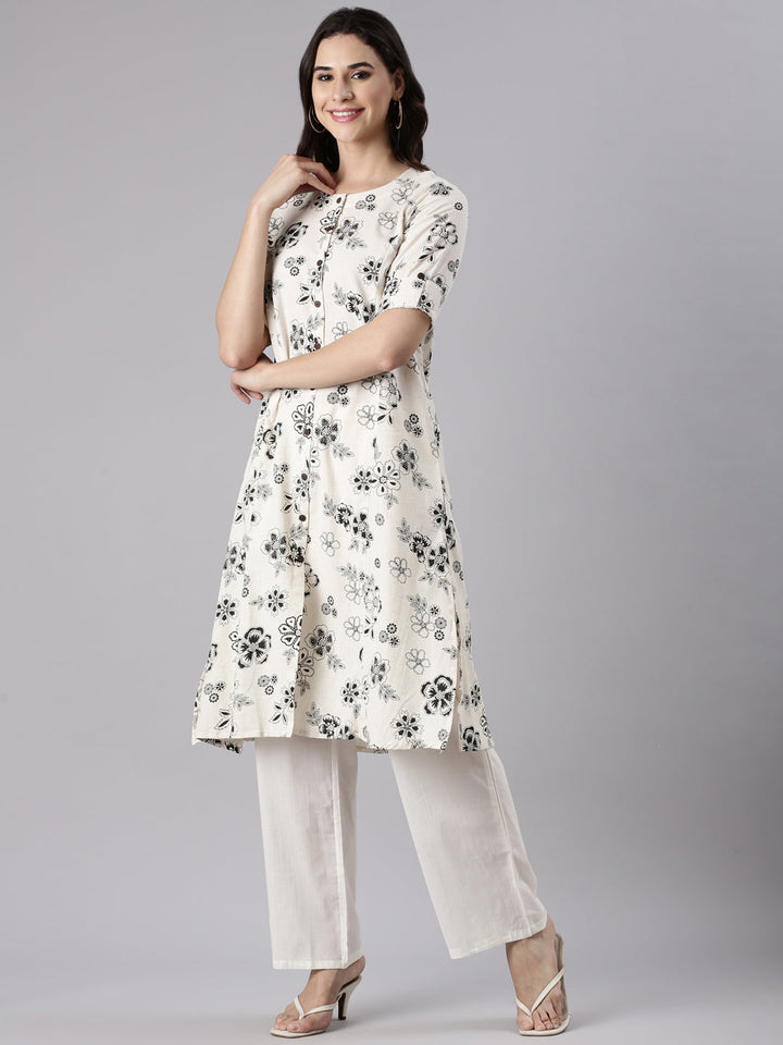 Cream Cotton Flex Printed Kurta