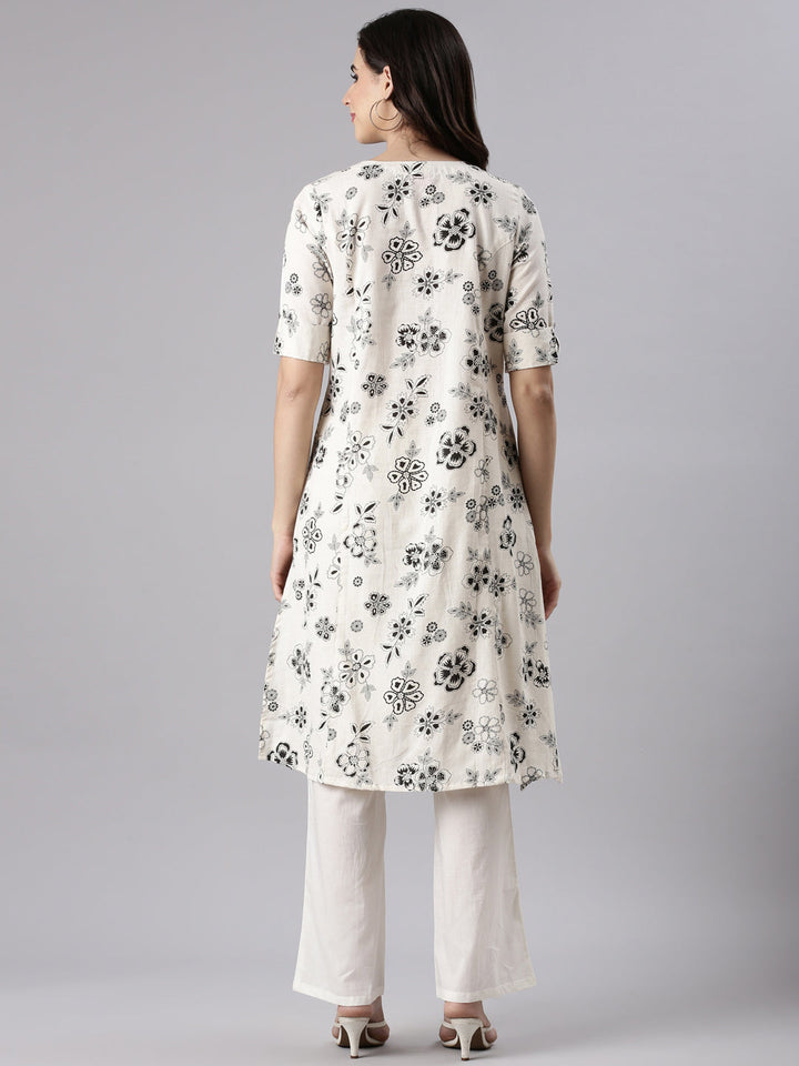 Cream Cotton Flex Printed Kurta