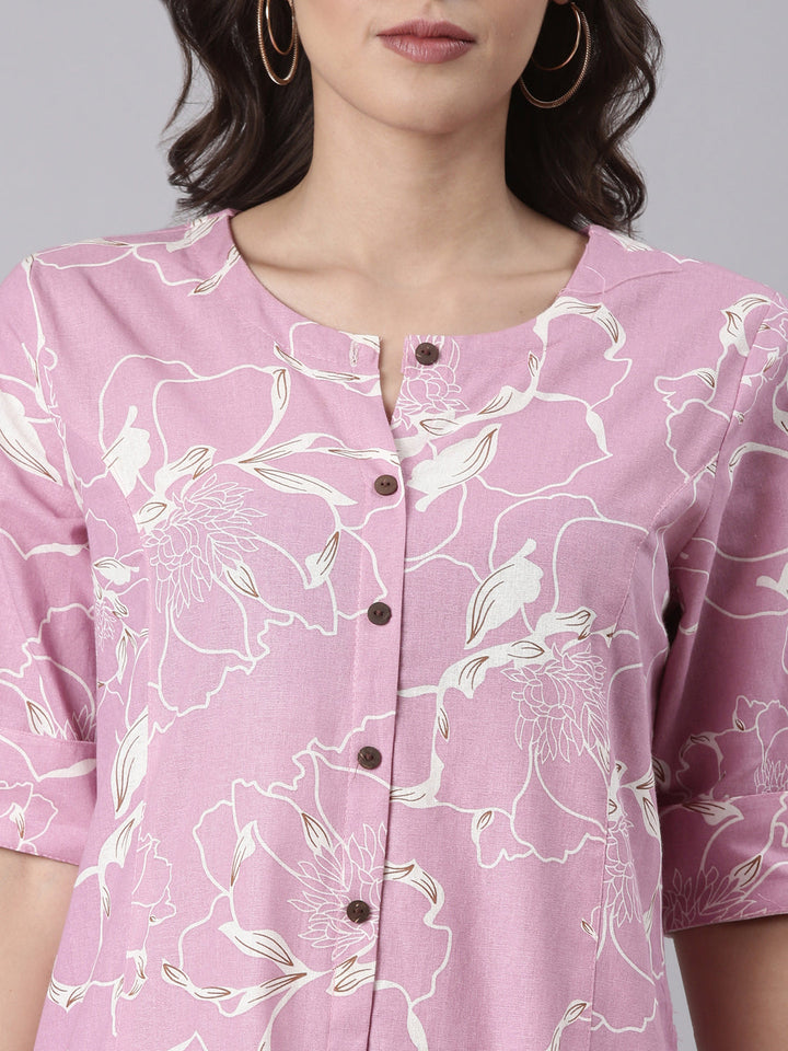 Neerus Purple cotton printed kurti - detail view 1
