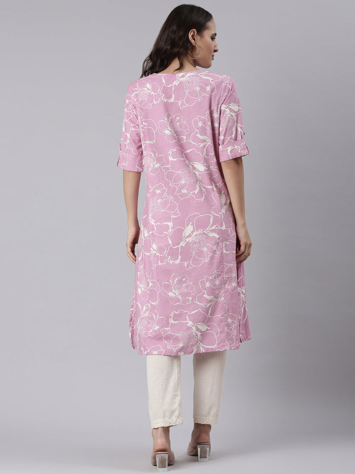Neerus Purple cotton printed kurti - side view