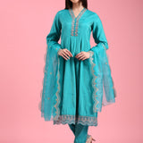 Sea Green Vichithraa Silk Anarkali Three Piece Suit Set