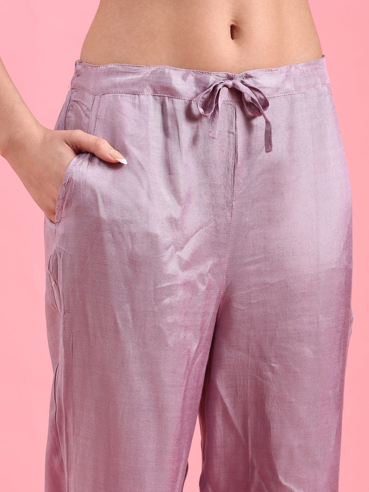 Lilac Tissue Hand Embroidery Three Piece Suit Set