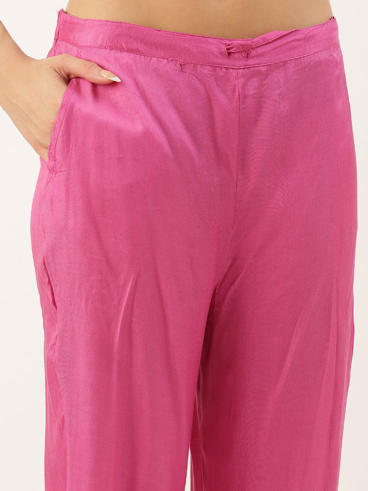 Pink Tissue Hand Embroidery Three Piece Suit Set