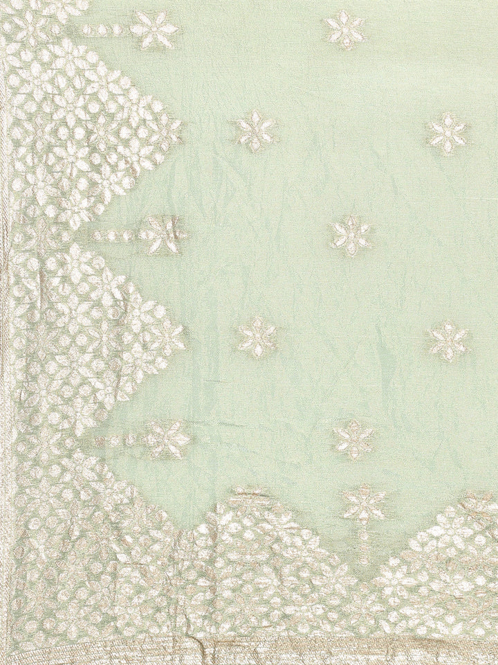 Neerus Green tissue hand embroidered suit set - detail view 4