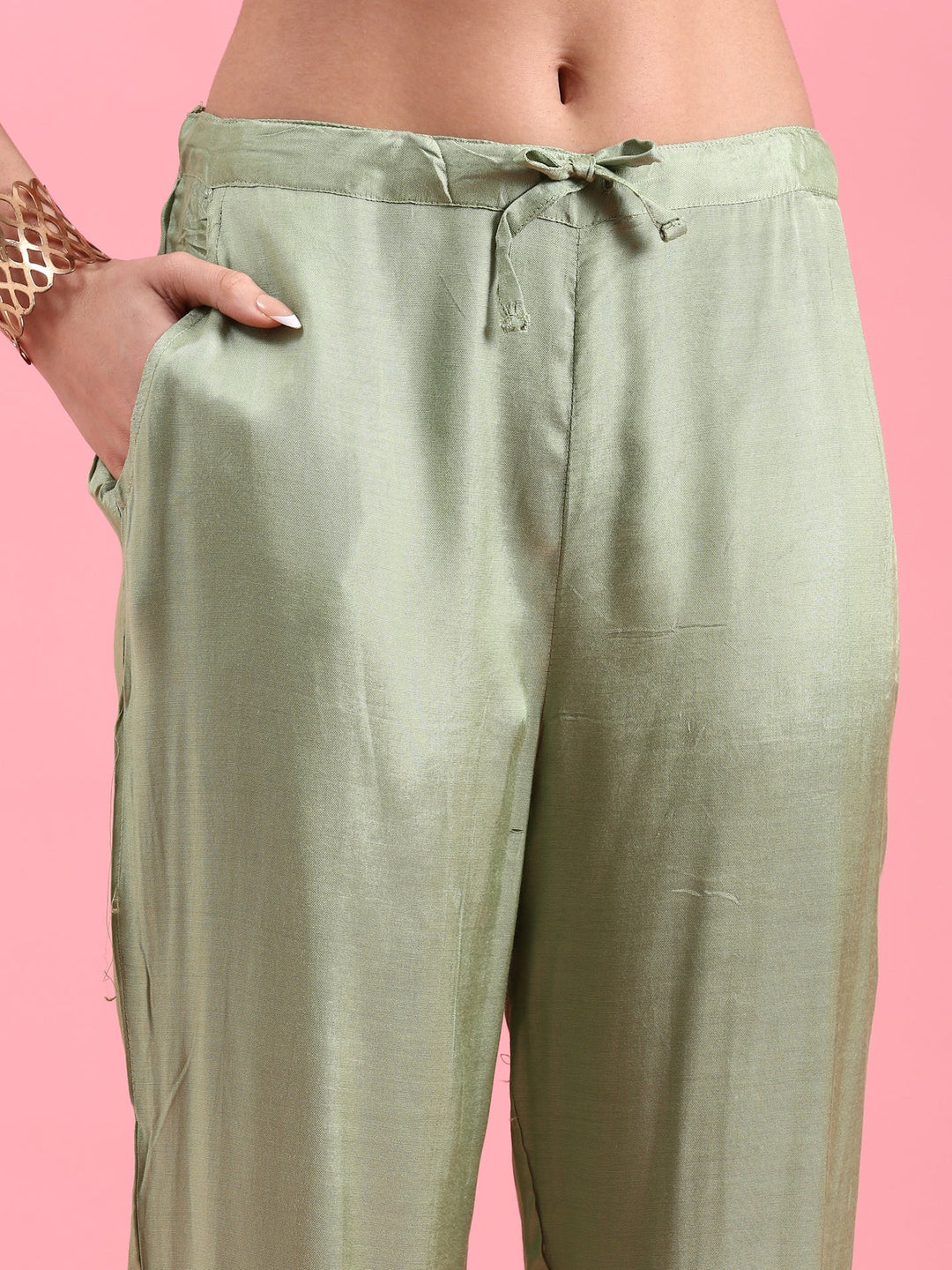 Neerus Green tissue hand embroidered suit set - detail view 3