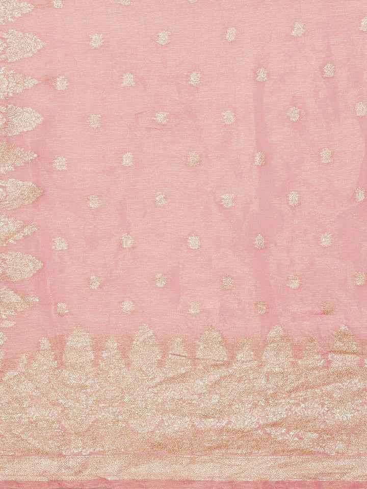 Rose Pink Tissue Hand Embroidery Three Piece Suit Set