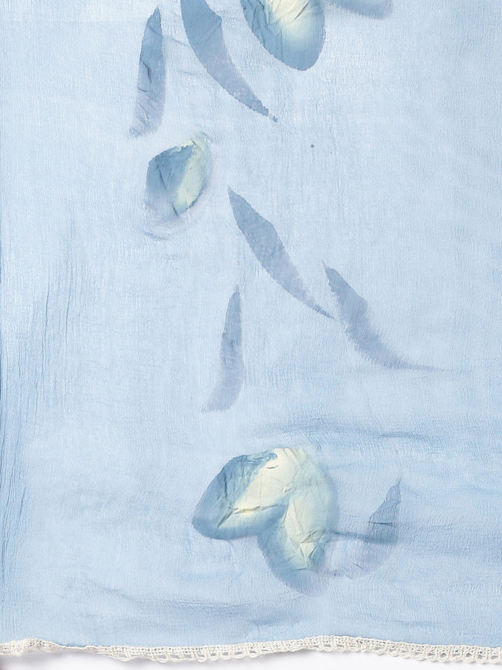 Blue Cotton Chiken Work Three Piece Set