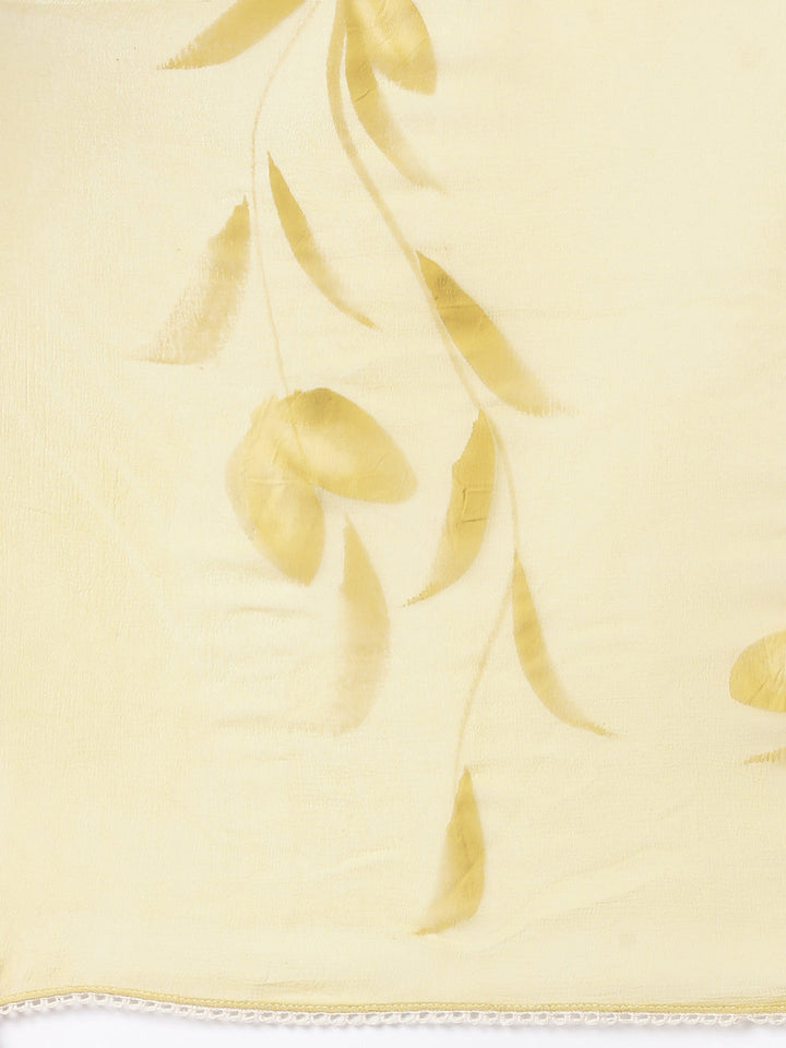 Yellow Cotton Chiken Work Three Piece Set